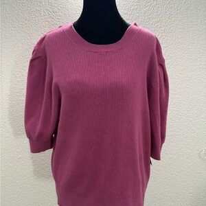 Plus size Sweater 1x NWT pink Ribbed Puff-Sleeve Sweater - Deep Rose Stretchy